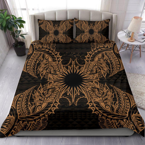 Polynesian Bedding Set - Marshall Islands Duvet Cover Set Map Gold 1