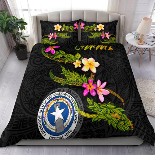 Northern Mariana Islands Polynesian Bedding Set - Plumeria Tribal 1