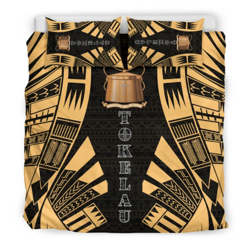 Tokelau Duvet Cover Set - Polynesian Tattoo Gold 1