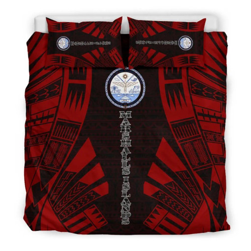 Marshall Islands Duvet Cover Set - Polynesian Tattoo Red 1