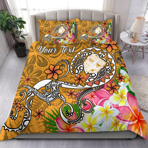 Fiji Custom Personalised Bedding Set - Turtle Plumeria (Gold) 1