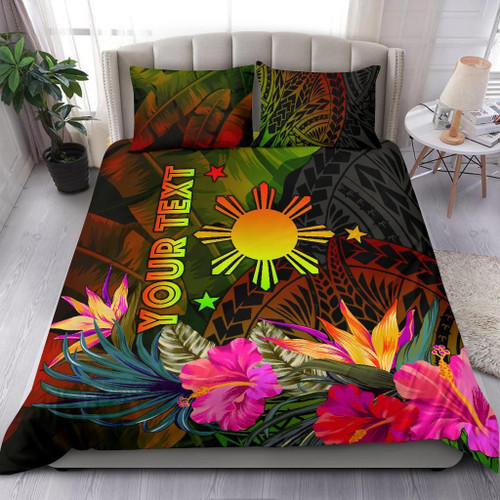 The Philippines Polynesian Personalised Bedding Set - Hibiscus And Banana Leaves 1