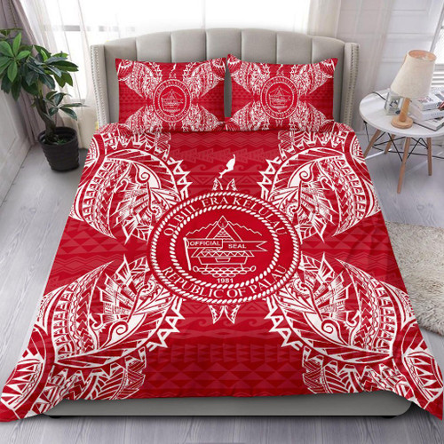 Polynesian Bedding Set - Palau Duvet Cover Set Map Red White 1