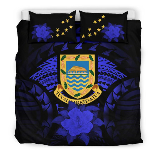 Tuvalu Duvet Cover Set - Tuvalu Coat Of Arms & Blue Hibiscus 1