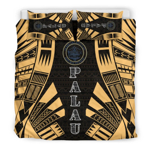 Palau Duvet Cover Set - Polynesian Tattoo Gold 1