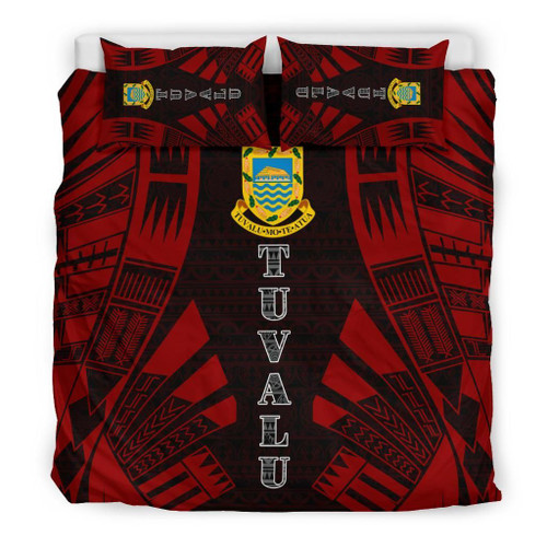 Tuvalu Duvet Cover Set - Polynesian Tattoo Red 1