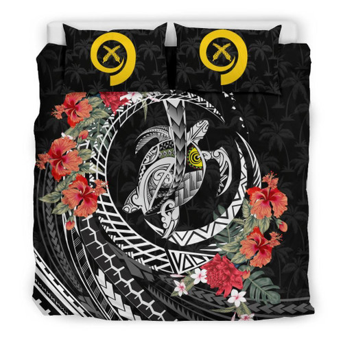 Polynesian Duvet Cover Set - Vanuatu Bedding Set Polynesia Map Turtle Hibiscus 1