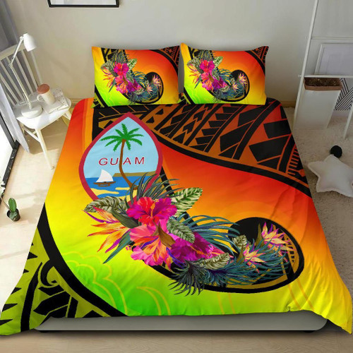 Guam Bedding Set - Polynesian Hook And Hibiscus (Raggae) 1