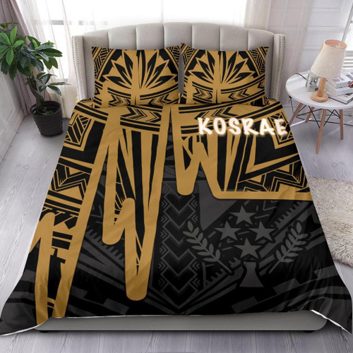 Kosrae Bedding Set - Kosrae Seal In Heartbeat Patterns Style (Gold) 1