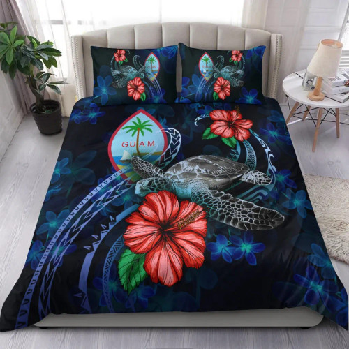 Guam Polynesian Bedding Set - Blue Turtle Hibiscus 1