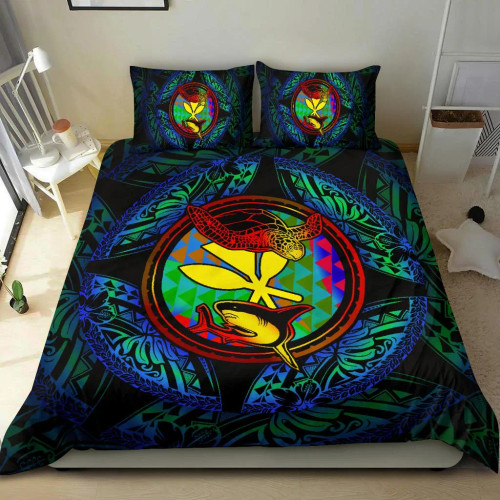 Polynesian Bedding Set - Hawaii (Kanaka Maoli) Duvet Cover Set - Colorful Turtle Shark 1