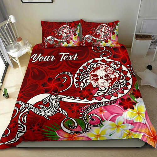 Tonga Custom Personalised Bedding Set - Turtle Plumeria (Red) 1
