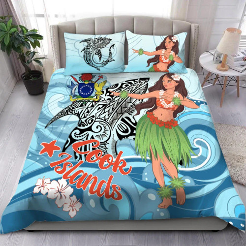 Cook Islands Bedding Set - Polynesian Girls With Shark 1