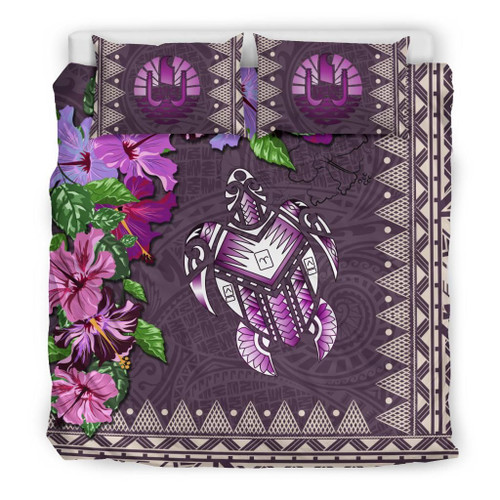 Polynesian Duvet Cover Set - Tahiti Bedding Set Turtle Hibiscus Purple 1