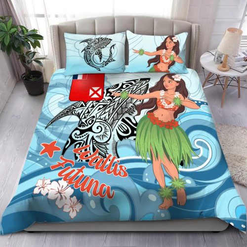 Wallis And Futuna Bedding Set - Polynesian Girls With Shark 1
