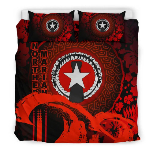 Northern Mariana Islands Duvet Cover Set - Hibiscus And Wave Red 1