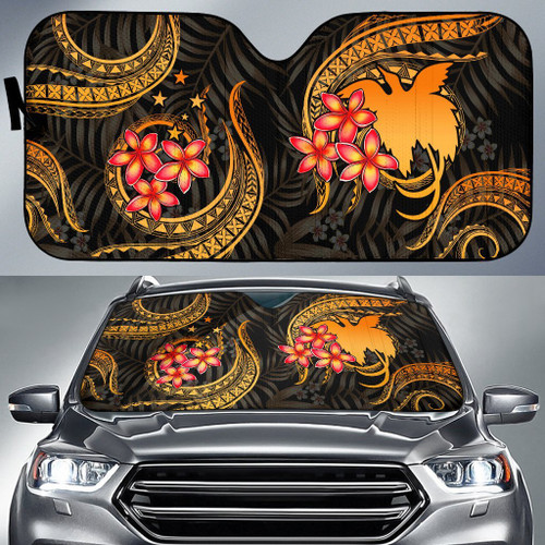 Papua New Guinea Auto Sun Shades - Gold Plumeria