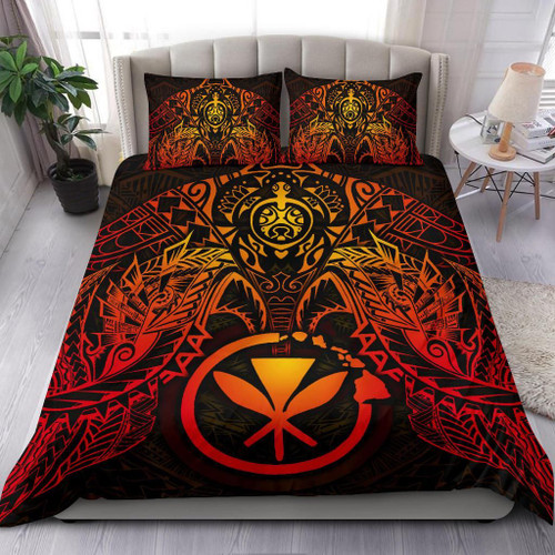 Polynesian Hawaii Duvet Cover Set - Red Turtle Manta Ray 1