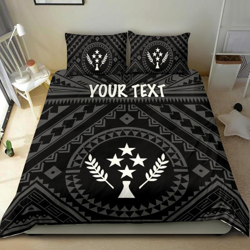 Kosrae Personalised Bedding Set - Kosrae Flag In Polynesian Tattoo Style (Black) 1