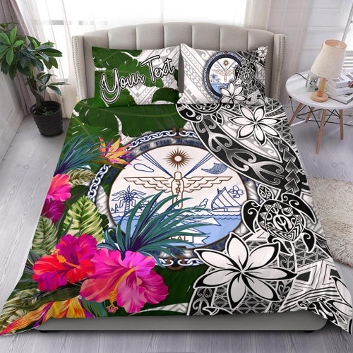 Marshall Islands Custom Personalised Bedding Set White - Turtle Plumeria Banana Leaf Crest 1