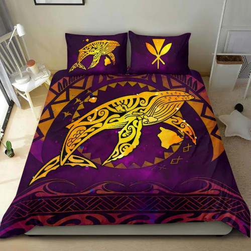 Polynesian Hawaii Bedding Set - Whale Hawaii Map Purple Galaxy 1
