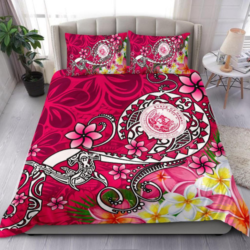 Hawaii Polynesian Bedding Set - Hawaii Seal With Turtle Plumeria (Pink) 1