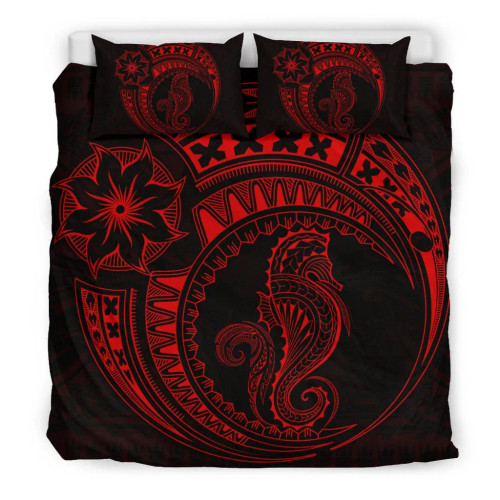 Seahorse Polynesian Duvet Cover Set - Polynesian Tattoo Red 1