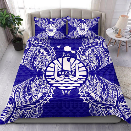 Polynesian Bedding Set - French Polynesia Duvet Cover Set Map Blue 1