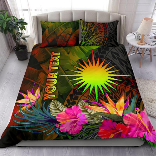 Marshall Islands Polynesian Personalised Bedding Set - Hibiscus And Banana Leaves 1