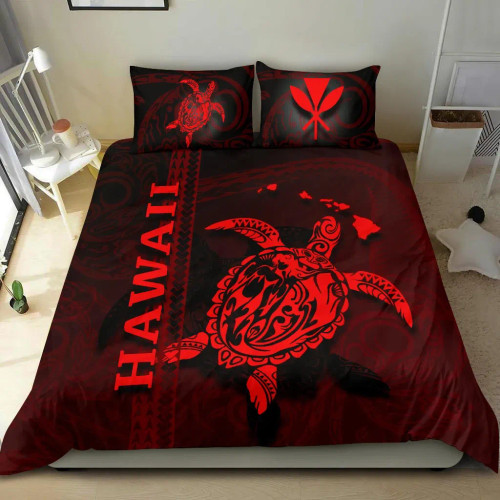 Polynesian Hawaii Duvet Cover Set - Turtle Hawaiian Red 1