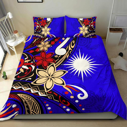 Marshall Islands Bedding Set - Tribal Flower With Special Turtles Blue Color 1
