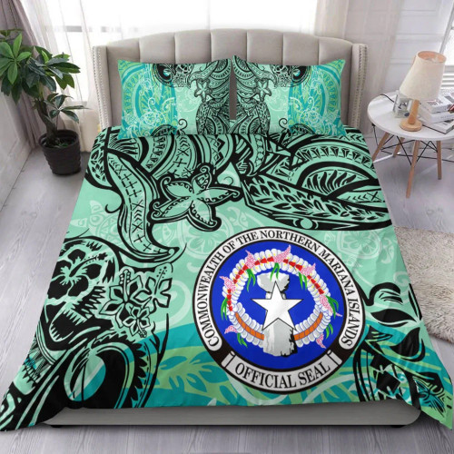 Northern Mariana Bedding Set - Vintage Floral Pattern Green Color 1