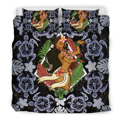Polynesian Hawaii Duvet Cover Set - Hawaiian Girl Silver 1