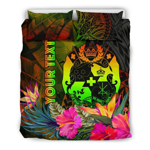 Tonga Polynesian Personalised Bedding Set - Hibiscus And Banana Leaves 1