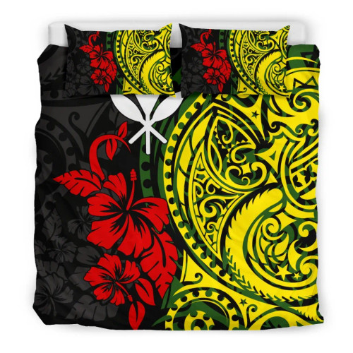 Hawaii Duvet Cover Set - Polynesian Patterns With Hibiscus Flowers 1