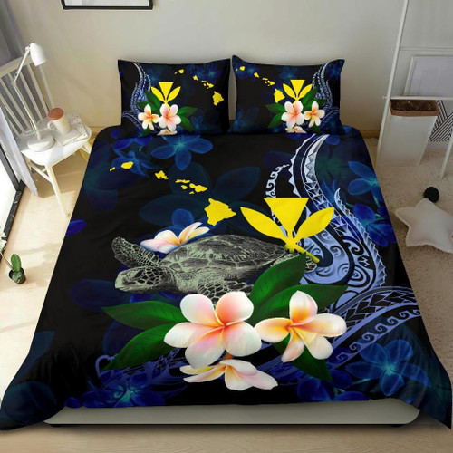 Polynesian Hawaii Bedding Set - Turtle With Plumeria Flowers 1