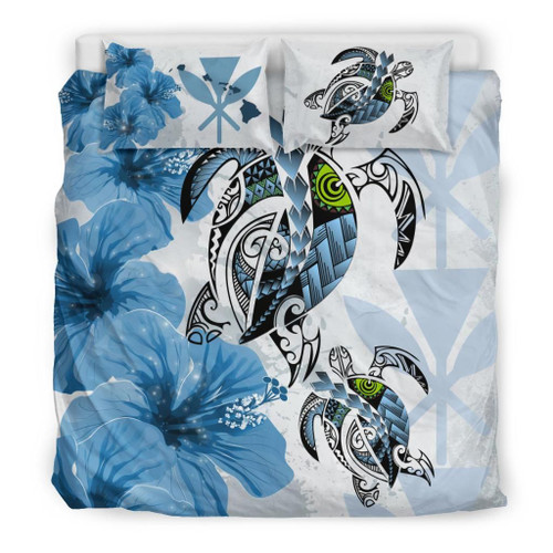 Polynesian Duvet Cover Set - Hawaii Bedding Set Polynesia Turtle Hibiscus Blue 1