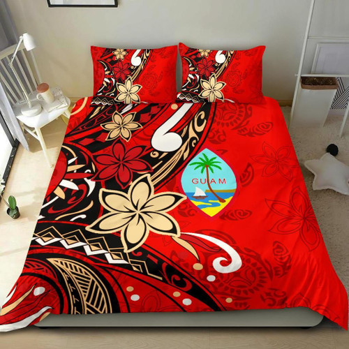Guam Bedding Set - Tribal Flower With Special Turtles Red Color 1