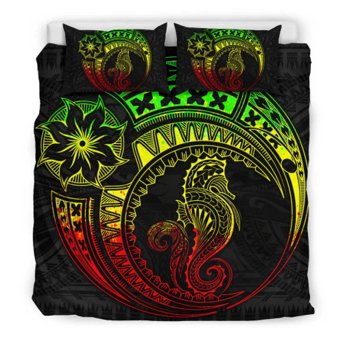 Seahorse Polynesian Duvet Cover Set - Polynesian Tattoo Reggae 1