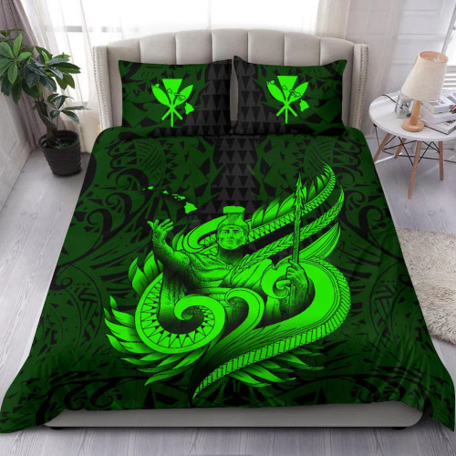 Polynesian Bedding Set - Hawaii Duvet Cover Set Kamehameha King Green Color 1