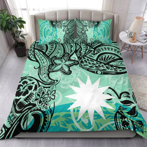 Nauru Bedding Set - Vintage Floral Pattern Green Color 1