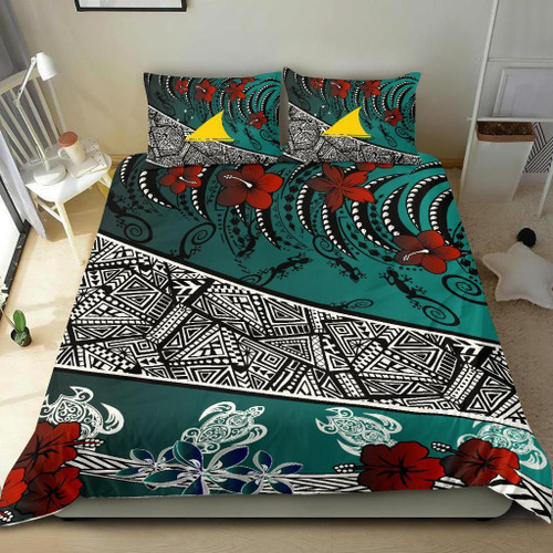 Tokelau Polynesian Bedding Set - Lizard And Turtle Green 1
