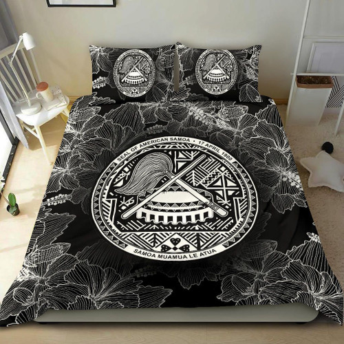 American Samoa Polynesian Duvet Cover Set - Black Hibiscus 1
