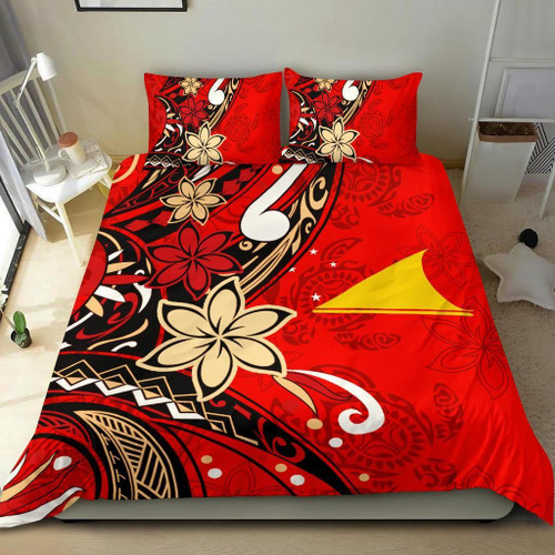 Tokelau Polynesian Bedding Set - Tribal Flower With Special Turtles Red Color 1