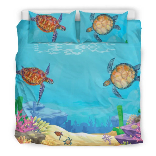 Hawaii Duvet Cover Set - Sea Turtle Underwater Painting 2 1