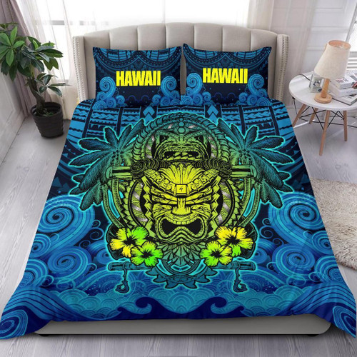 Polynesian Hawaii Duvet Cover Set - Hawaiian Tiki (Blue) 1