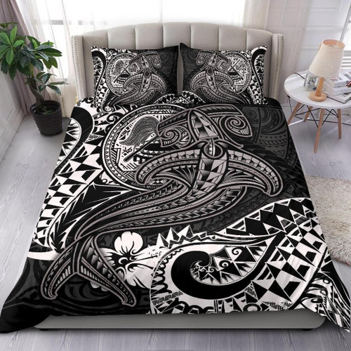 American Samoa Bedding Set - White Shark Polynesian Tattoo 1