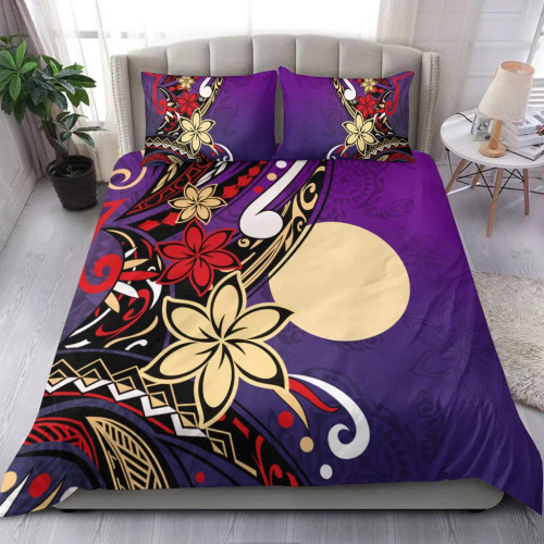 Palau Polynesian Bedding Set - Tribal Flower With Special Turtles Purple Color 1