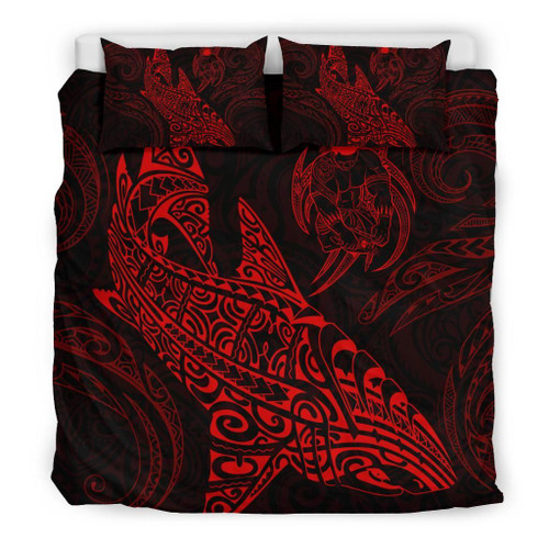 Shark Polynesian Duvet Cover Set - Polynesian Tattoo Red 1