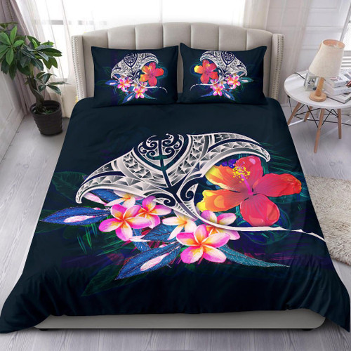 Polynesian Bedding Set - Manta Ray And Hibiscus 1